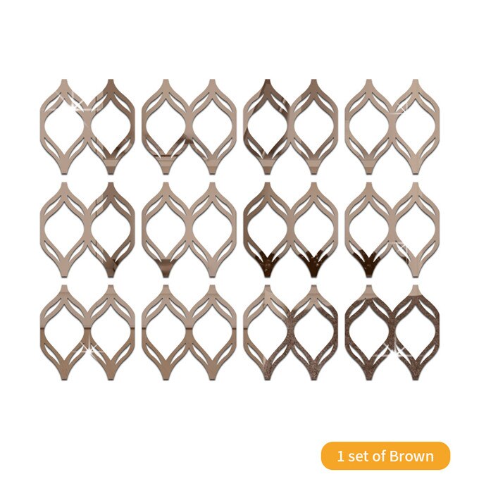 Pegatina de espejo de pared para decoración del hogar, papel tapiz de linterna de hueco para sala de estar, dormitorio, calcomanía de espejo acrílico, 12 unids/set por juego: Brown