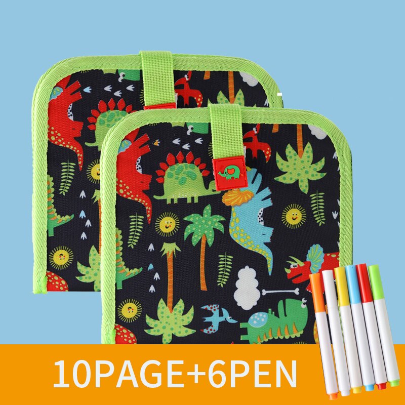 Kid Portable Painting Book Double-sided Erasable Drawing Book Animal Graffiti Writing Board Early Education Stationery Supplies: 10Page Dinosaur