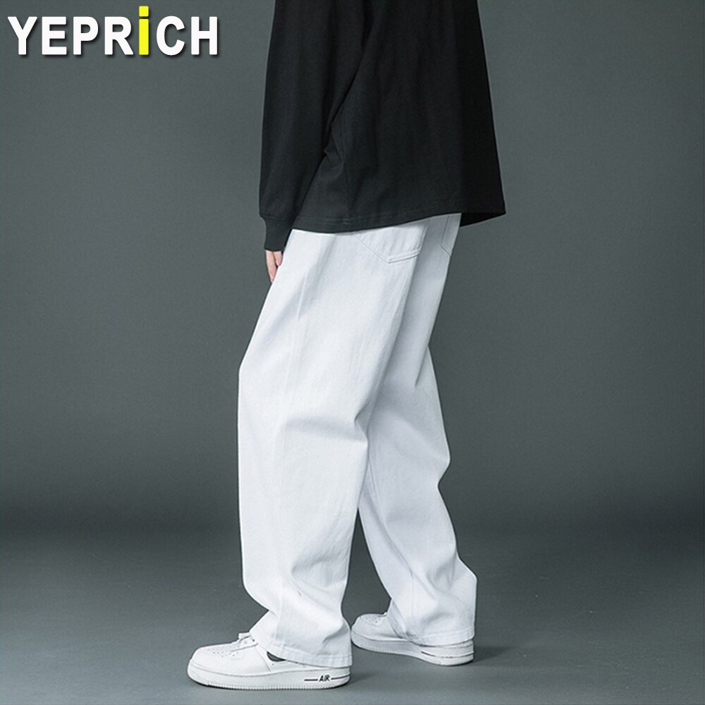 White Jeans for Men Streetwear Hip Hop Baggy Pants Loose Straight Denim Male Boyfriend Long Trousers