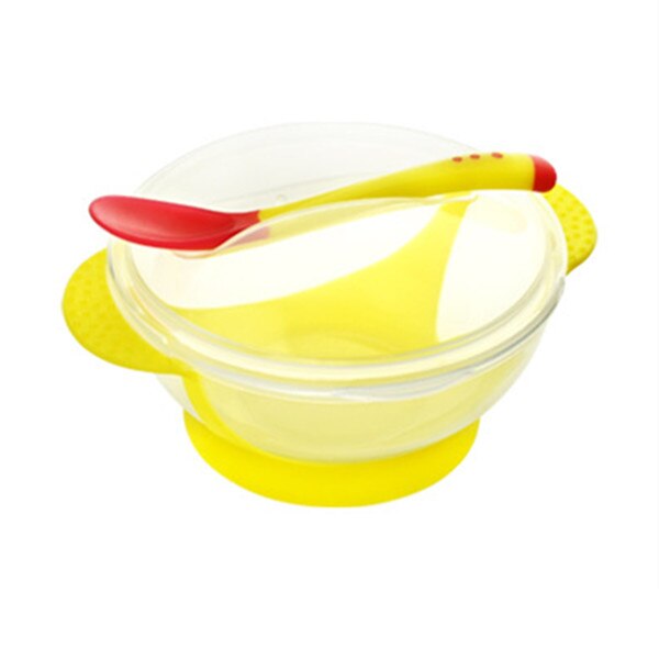 Baby Bowl Set Training Bowl Spoon Tableware Set Dinner Bowl Learning Dishes With Suction Cup Children Training Dinnerware: Yellow