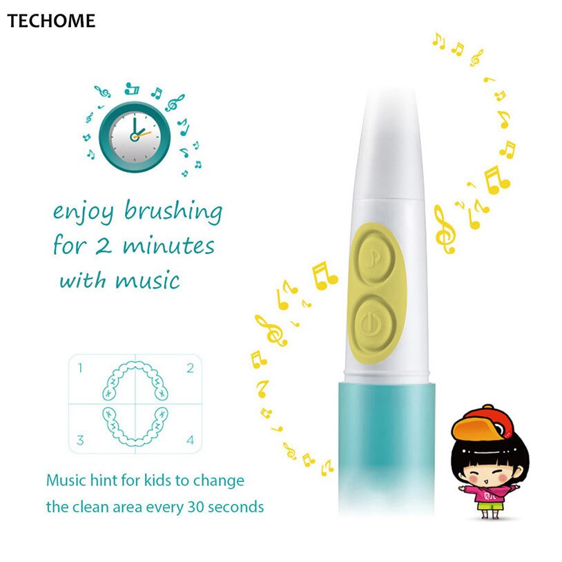 Cepillo de dientes eléctrico de música para niños con vibración en forma de Animal cepillo de dientes eléctrico a prueba de agua cerdas de silicona suave + cabeza de reemplazo