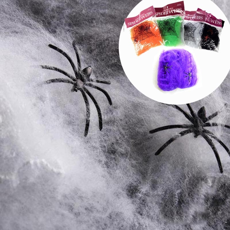 Halloween Scary Party Scene Props White Stretchy Cobweb Spider Web Horror Halloween Decoration For Bar Haunted House