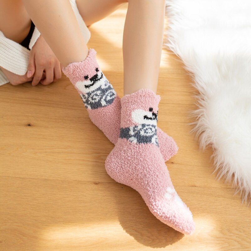 Femmes hiver microfibre floue pantoufle maison chaussettes mignon 3D oreilles chiot chien motif Kawaii épais confortable dormir bonneterie