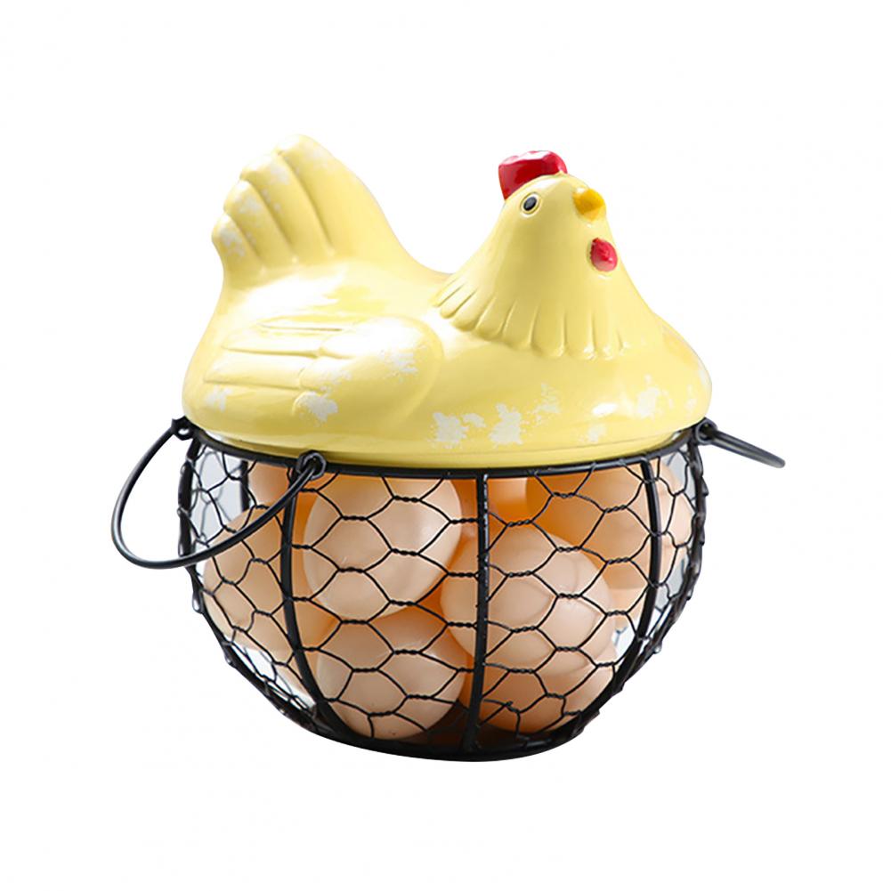 Ceramic Iron Egg Storage Basket Snack Fruit Basket Collection Ceramic Hen Ornaments Decor Kitchen Accessories
