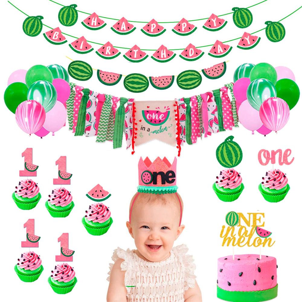 Watermelon One Year Birthday Hat 1st Birthday Banner Kids Happy Birthday Banner 1 One Year First Birthday Boy Baby Shower