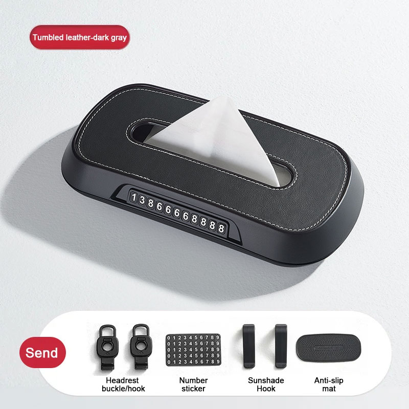 Lederen Auto Tissue Box Telefoonnummer Label Middenconsole Armsteun Servet Box Zonneklep Tissue Box Achterbank Tissue Case Fix Strap: Paars