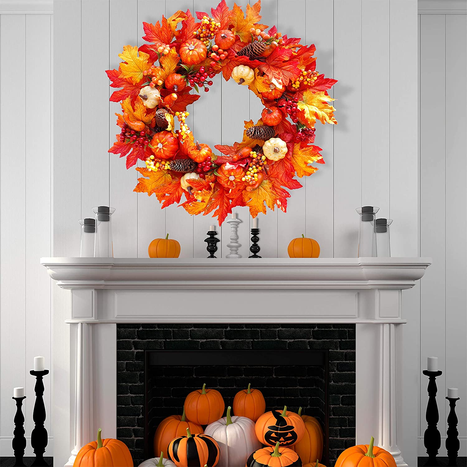 Herfst Krans Kerst Decoratie Thanksgiving Krans Venster Restaurant Home Pompoen Bessen Grenen Blad Decoratie Krans Deur