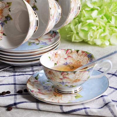 Vintage High Tea Cup Set European Coffee Cup Tea Ceramic Espresso Cups Set Saucer Set Tazas Home LZI122: Cup C