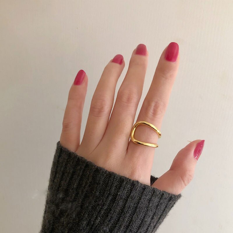 HUANZHI 2020 nowy modny kropla wody metal podwójna warstwa krzywa drążą nieregularne krzywa pierścień dla kobiet impreza modna biżuteria prezent