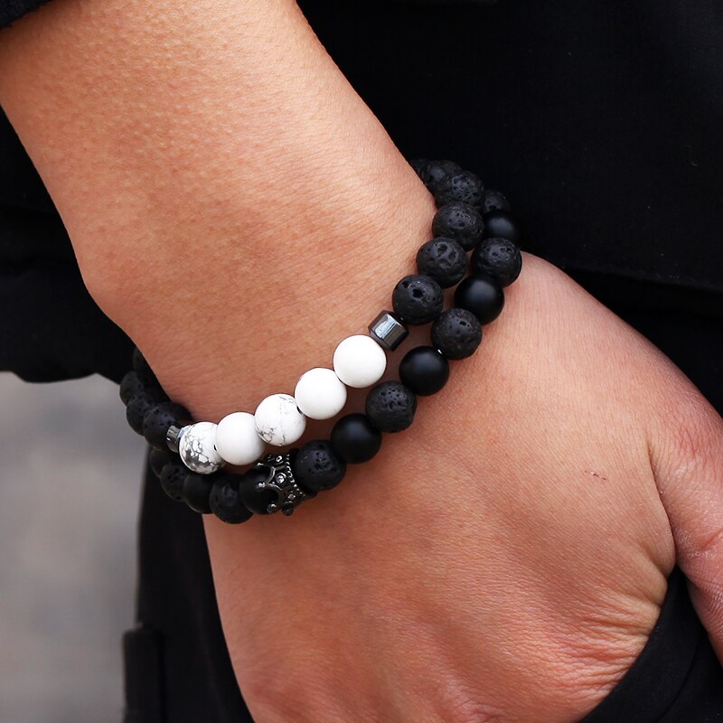 3Pcs/Set Handmade Beaded Bracelet For Men Jewelry Hematite Stone Women Men Elastic CZ Ball Bracelet Sets: ZJ3110