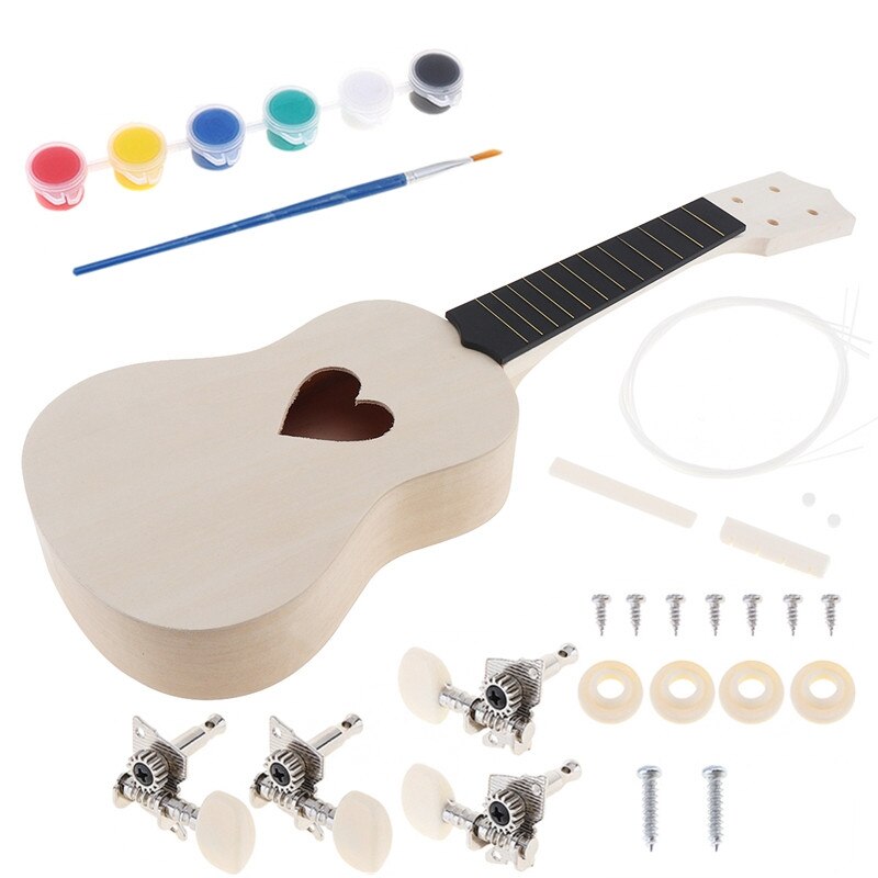 21 tommer simpel diy ukulele diy kit værktøj hawaii guitar håndarbejde support maleri børns legetøjssamling til amatør: Kæreste og maling