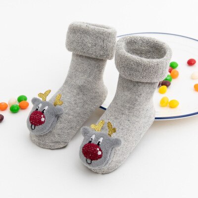 Children cuff terry socks cute doll towel socks floor socks autumn and winter cartoon extra thick baby non-slip Christmas socks: Type B / S 0-1Year