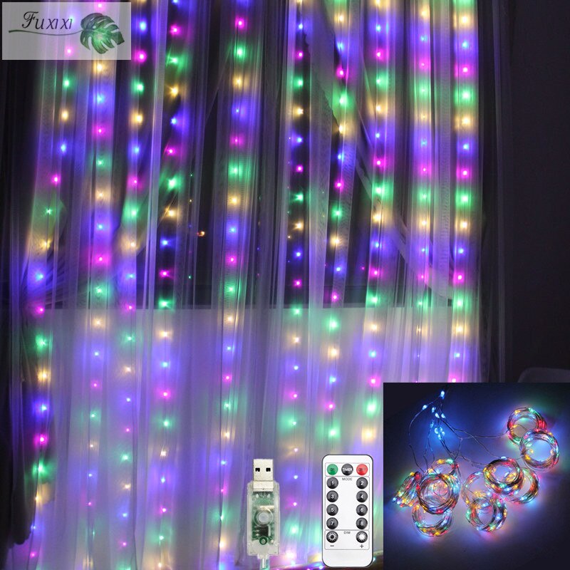 Led String Lights Icicle Waterfall Garland Fairy Lights String Curtain Lights Christmas Lights Indoor Led Garland for Decoration: Colorful / 3M x 2M