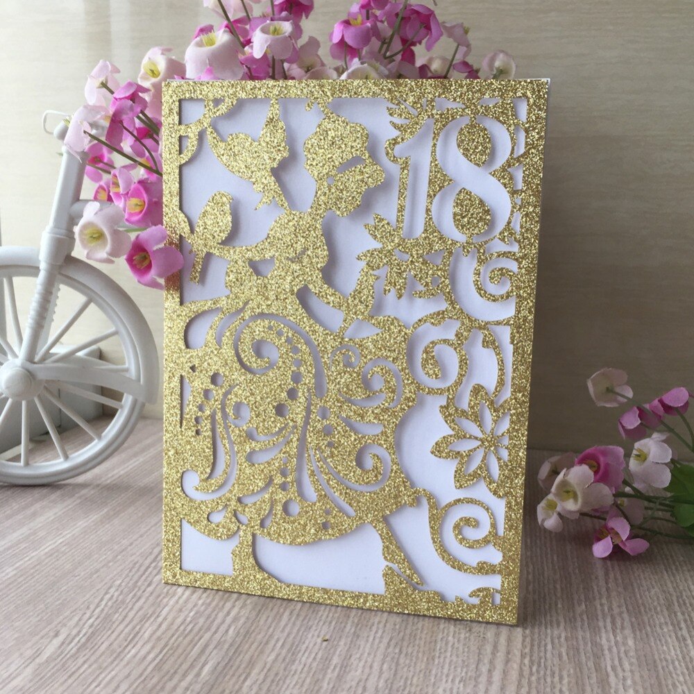 40pcs Glitter gold Silver girl 18th birthday party wedding invitation cards Adult Ceremony celebration invitaiton blessing card