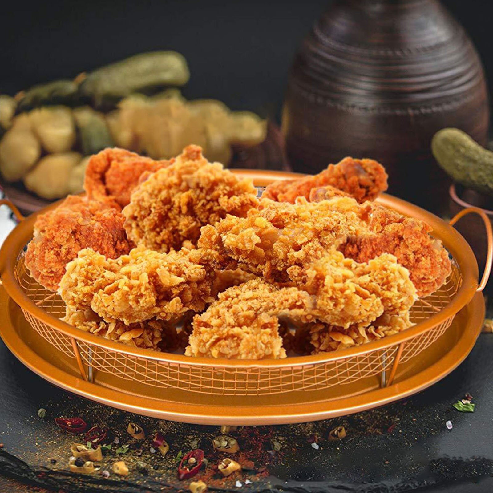 Mesh Baking Tray Non-Stick Round Baking Pan Air F ryer Basket Microwave Oven Copper Baking Tray BBQ Crisper Tray Baking Tools