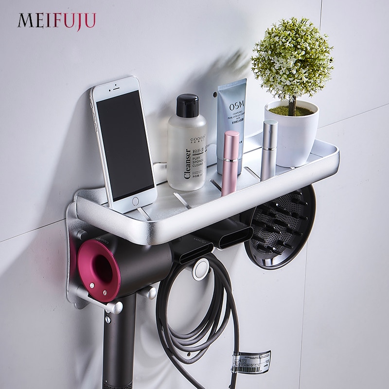Zwart Föhn Houder Badkamer Planken Wall Mount Storgae Rack Badkamer Plank voor Dyson Supersonic föhn Houder Zilverachtige