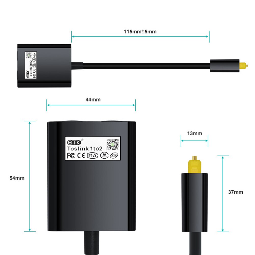 1 Om 2 Audio Adapter Digitale Optische Kabel Splitter Optical Fiber Audio Adapter Glasvezel Distributeur Adapter Zwart