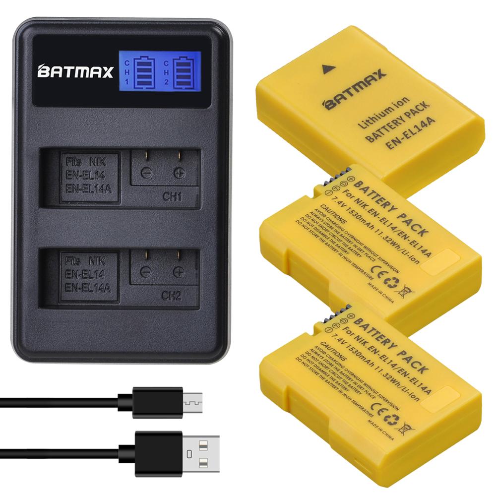 Batmax EN-EL14 EN-EL14a Batterij Akku + Lcd Usb Dual Charger Voor Nikon P7800,P7700,P7100,P7000, d5600, D5500,D5300,D5200,D5100,D3200: 3B with charger