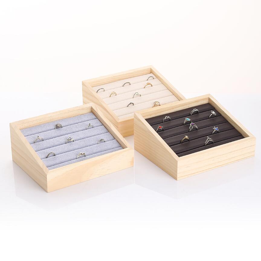Bambus fløjl smykker display bakke ring æske øreringe halskæde armbånd vedhæng display organisator smykker opbevaring