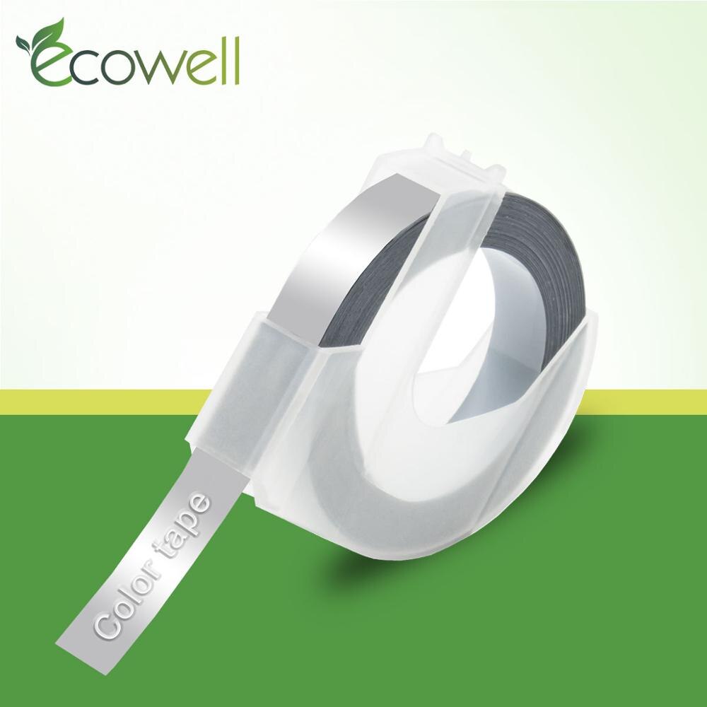 Ecowell sort farve 3d prægede pvc tape til dymo 1540,1610,1880, 154000, 814580,s0717900, s0717910,s0717930 etiketmaskiner 1 stk.: Sølv