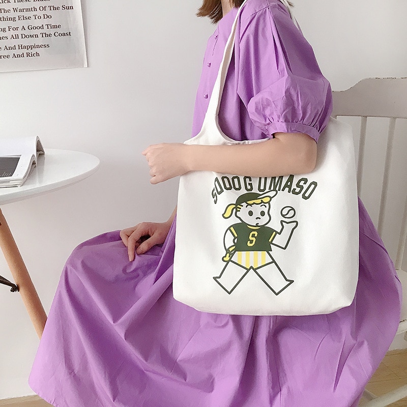 Vrouwen Canvas Boodschappentas Afdrukken Vrouwelijke Katoenen Doek Schoudertas Casual Eco Handtas Tote Herbruikbare Grocery Shopper Bag