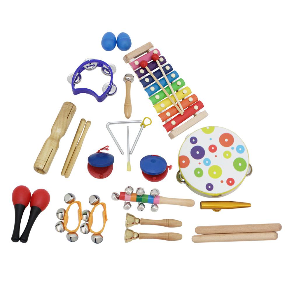 19 stk / sæt percussion instrument kit legetøj flere farver metal træ orff instrumenter sæt til børn børn