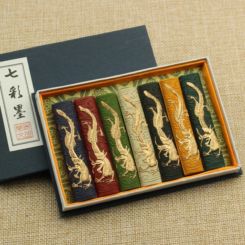 Chinese Set Sumi-E Color Ink Stick Paint Solid Inks Hui She Laohukaiwen Calligraphy Sumi Ink Chinese Sumi Painting Ink: 7pcs-dragon
