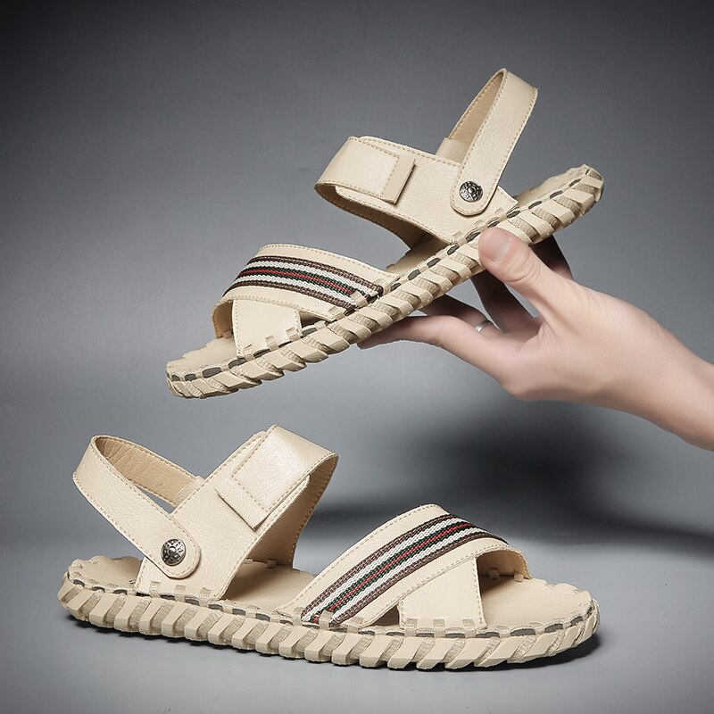 Leather Cross Strap Beach Sandals Gladiator Rome Shoes Hand Stitched Ankle Strap sandalias de gladiador hombre