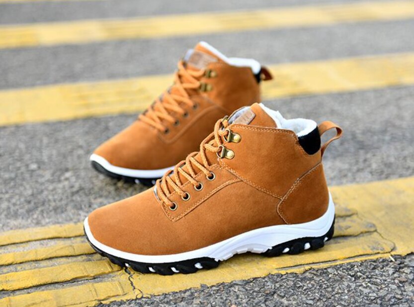 Winter Shoes Men Boots Lace-up Sneakers Fur Warm Fleeces Snow Boots High Flat Casual Cotton Shoes Solid Snow Boots: Orange / 43