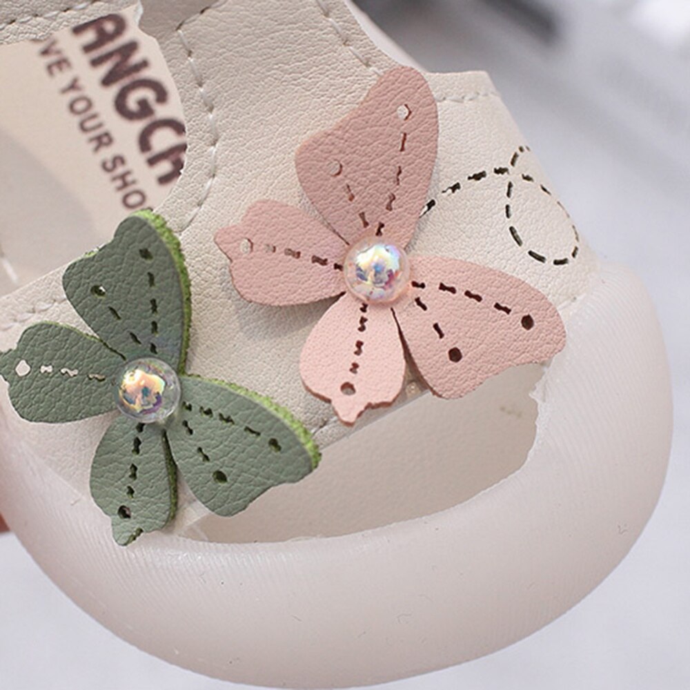 Sandalias de goma antideslizantes para niñas pequeñas, zapatos de verano, con punta de mariposa, de princesa, primeros pasos