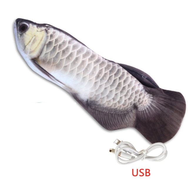 Pet Soft Electronic Fish Shape Cat Toy Electric USB Charging Simulation Fish Toys Funny Cat Chewing Playing Supplies Dropshiping: Silver Dragon Fish