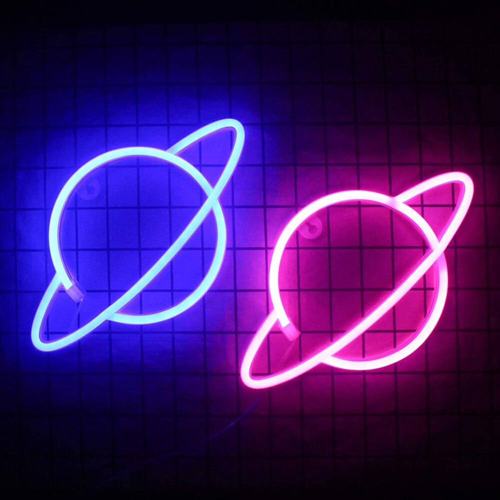 LED Neon Lamp Elliptical Planet Shaped Sign Lamp Battery Powered Party Home Decor Wall Light Party Neight Light