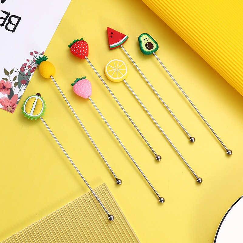 Fruit Shape Wine Glass Bar Swizzle Mixing Sticks Cocktail Drink Stirring Sticks Mixer Muddler for Restaurant Party Cafe Bar Tool