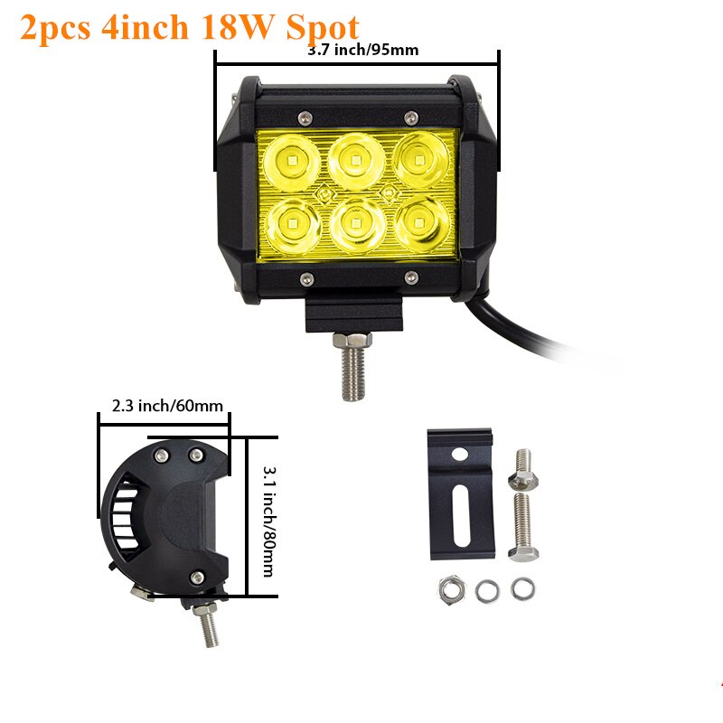 Skyworld amarelo conduziu a barra de luz 4 12 14 17 20 23 25 28 36 polegada trabalho lâmpada combo feixe condução offroad para o caminhão do carro suv atv 4x4 uaz: 4inch 18w spot