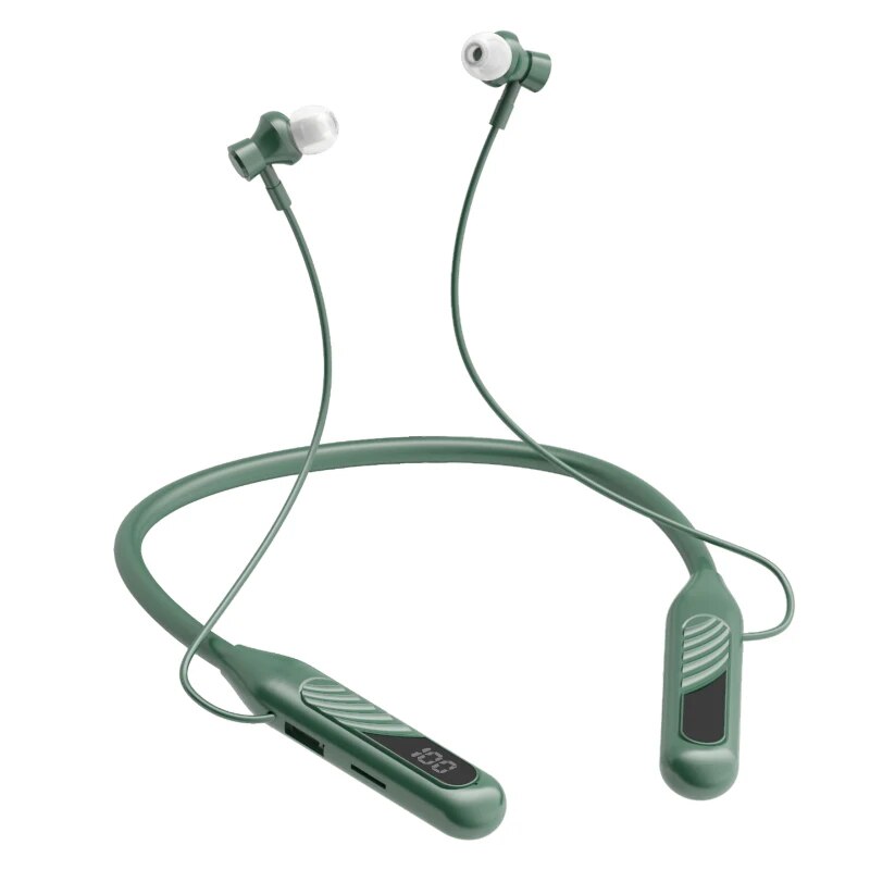 BT8 Wireless Earphones Bluetooth V5.3 Neckband Headphones LED Super Power Waterproof Sport Magnetic Headset Handfree with Mic: green