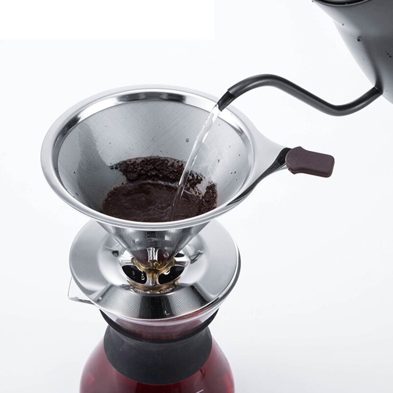 Reusable Coffee Filter Stainless Steel Cone Coffee Filter Baskets Mesh Strainer Pour Over Coffee Dripper With Stand Holder