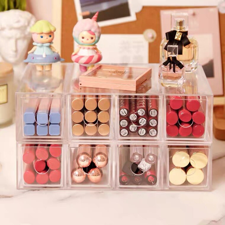 Boîte de rangement acrylique de grande capacité à 4 grilles, boîte de rangement pour cosmétiques, brosses de maquillage, crayons, outils de maquillage