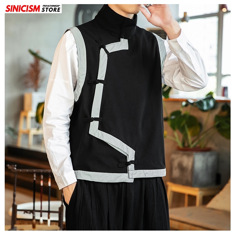 Sinicism Store homme veste hommes Style chinois Streetwear gilets automne épaissir Vintage manteaux traditionnel col haut hauts