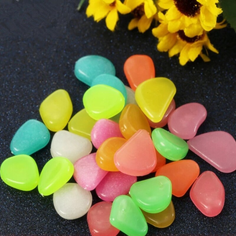 100pcs Luminous Stone Fluorescent Gravel Pebbles Aquarium Fish Tank Garden Decoration in the Dark Glowing Stones