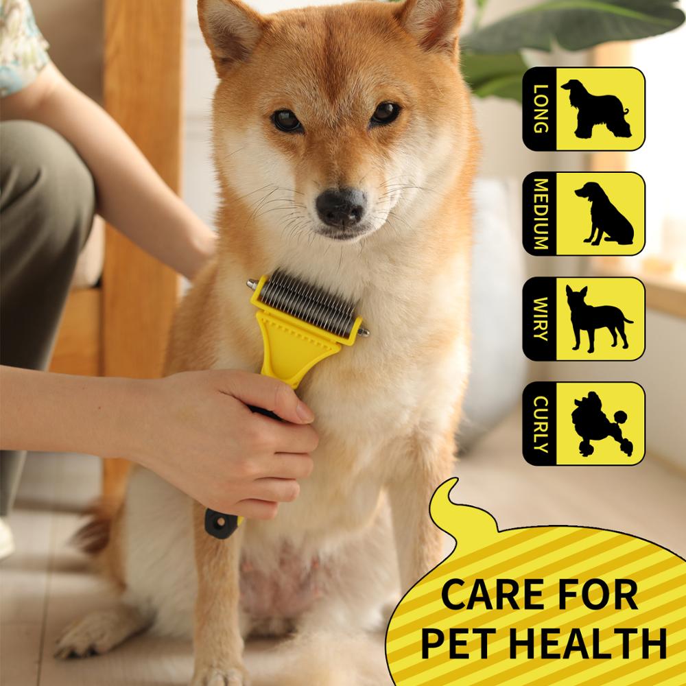 Kimpets Hair Removal Comb for Dogs Cat Detangler Fur Trimming Dematting Deshedding Brush Grooming Tool For Matted Long Pet