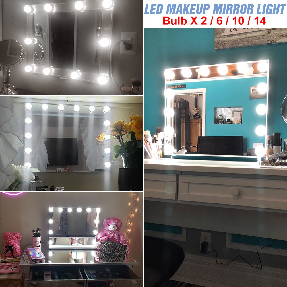 Led Spiegel Lamp Usb Make-Up Spiegel Lampen 5V Vanity Lights Led Hollywood Kaptafel Licht Dimbare Badkamer Muur lampara