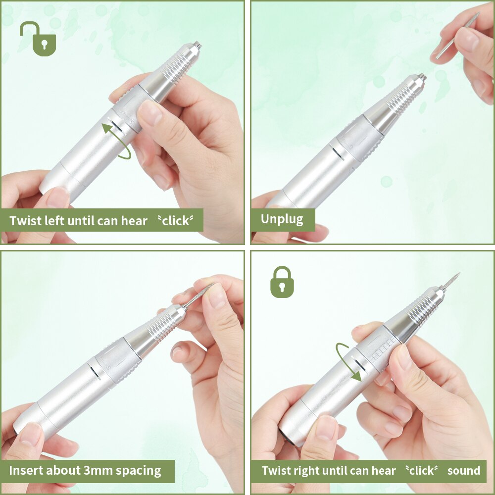 Micro motor para manicure, aparelho elétrico portátil para manicure, pedicure, 30000rpm, polimento, lixa de unha