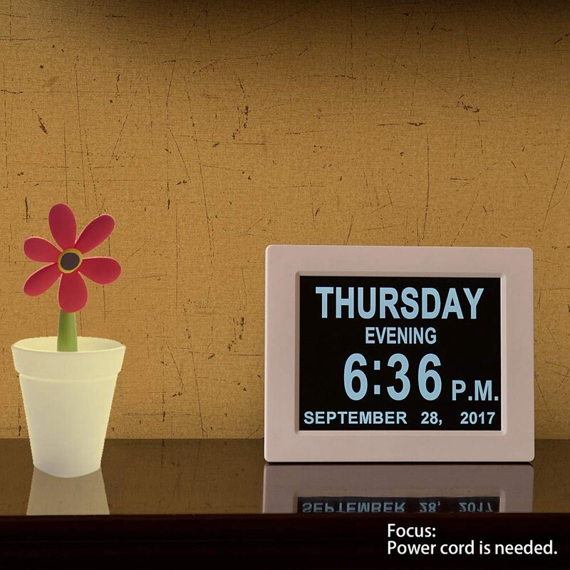 Digital Calendar Alarm Day Clock - with 8 inch Large Screen Display, Am Pm, 5 Alarm, for Extra Large Impaired Vision People,