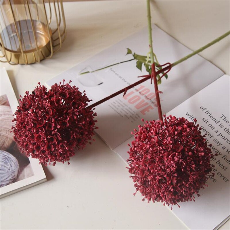 5pcs Artificial Alliums Stem Plastic Colorful Giant Onion Ball Flower Branch for Wedding Centerpieces Floral Decoration: Burgundy