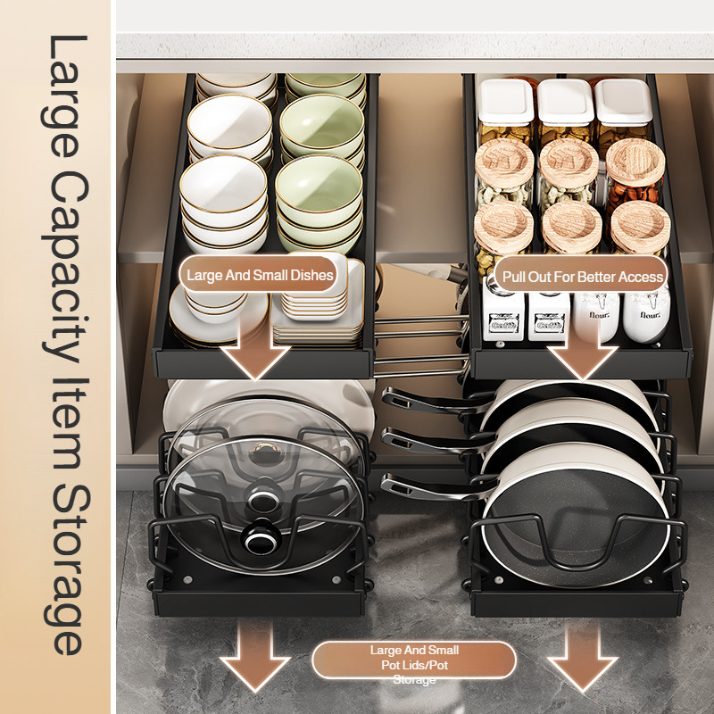 Regulowany organizer na naczynia kuchenne z wieloma poziomami, uchwyt na garnki i patelnie, oszczędzający miejsce regał robić szafki i blatu.