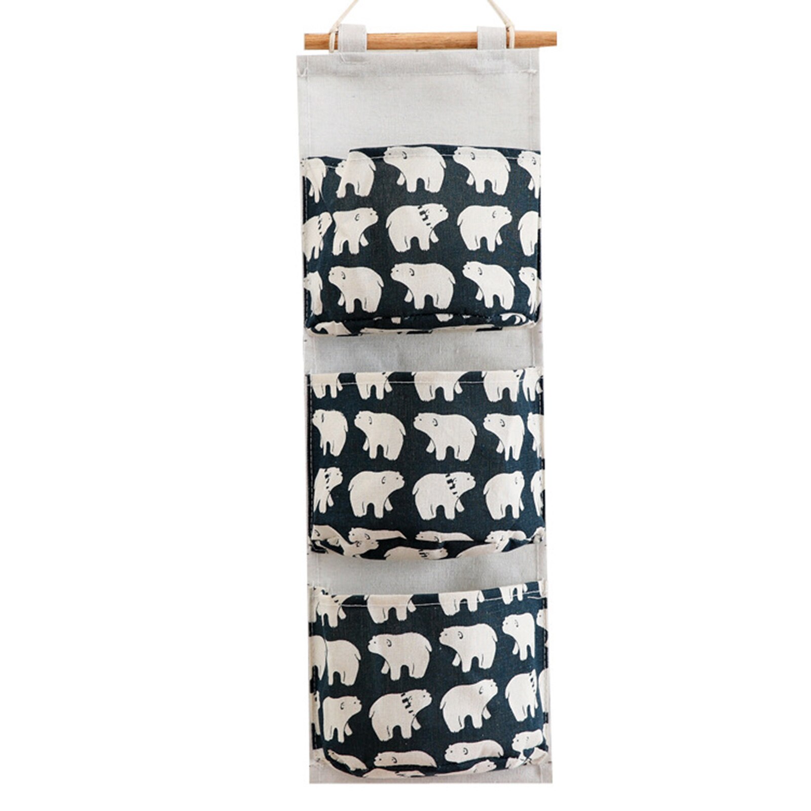 Wall Mounted Storage Bag with 3 Pockets Linen Fabric Waterproof Wall Door Closet Hanging Organizer for Bedroom Bathroom LBS: Polar bear