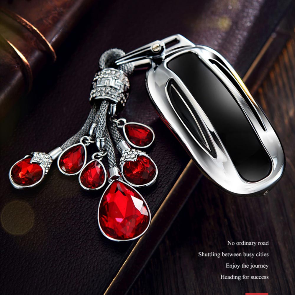 Auto Styling Auto Suede Leer Key Cover Wallet Case Shell Ketting 3 Knoppen Sleutel Houder Protector Accessoires Voor Tesla Model X: Option 4