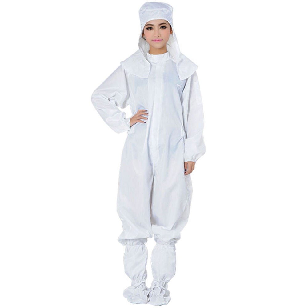 Disposable Protective Coverall Hooded Suit Waterproof Oil-Resistant Breathable Beekeeping Antistatic Chemical Work Clothing L: White