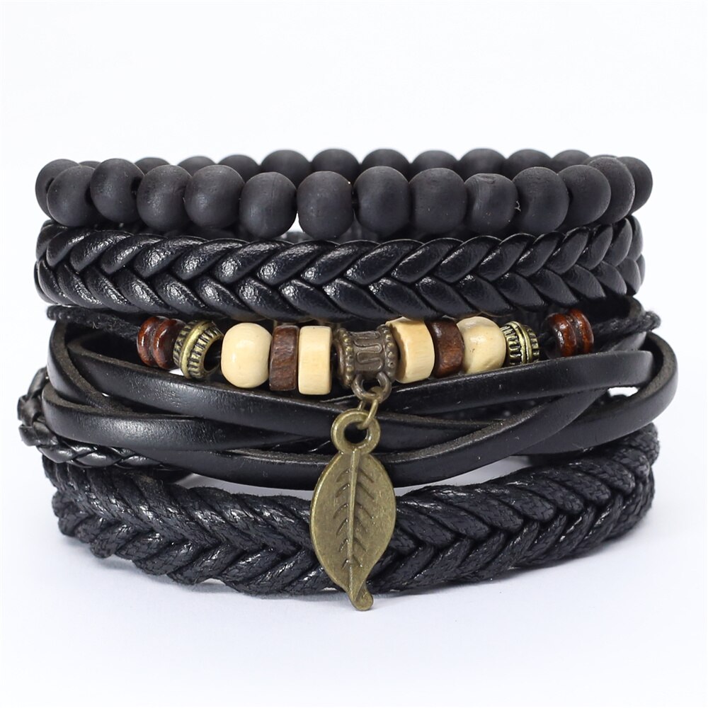 La fiducia In Dio Fede Nero Chitarra Foglia di Perline Braccialetto Braccialetti di Cuoio Set Degli Uomini Dei Braccialetti Delle Donne Homme Gioelleria Raffinata E Alla Moda Accessori: style  1