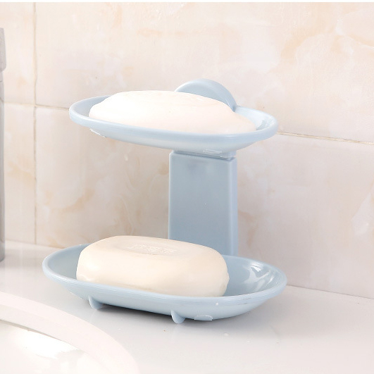Soap Dishes Bathroom Shower Soap Box Soap Holder Double layer Soap Holder Plate Tray Bathroom rack: blue-NY0346